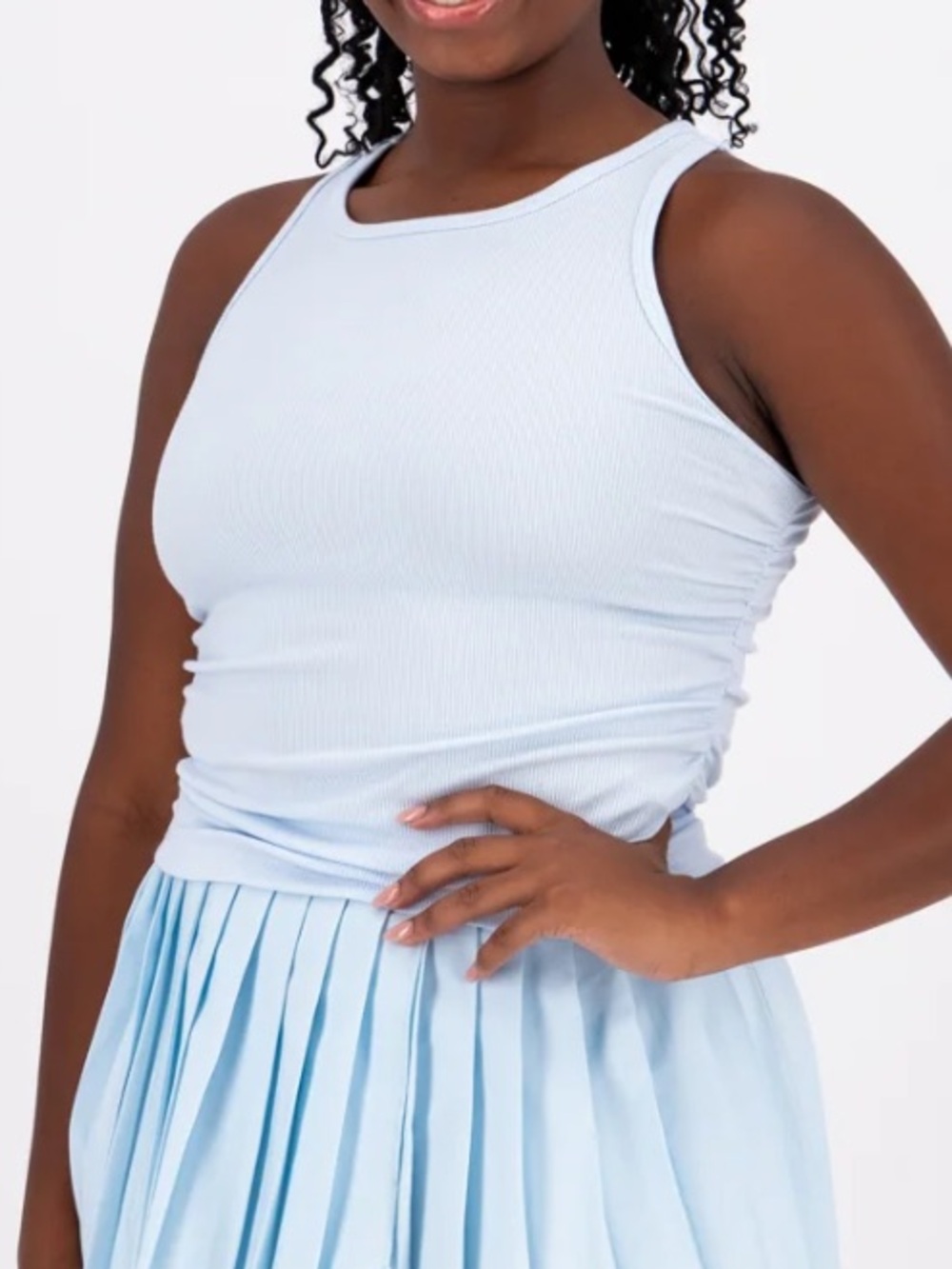 Pale Blue Ribbed Scoop Neck Tank Top